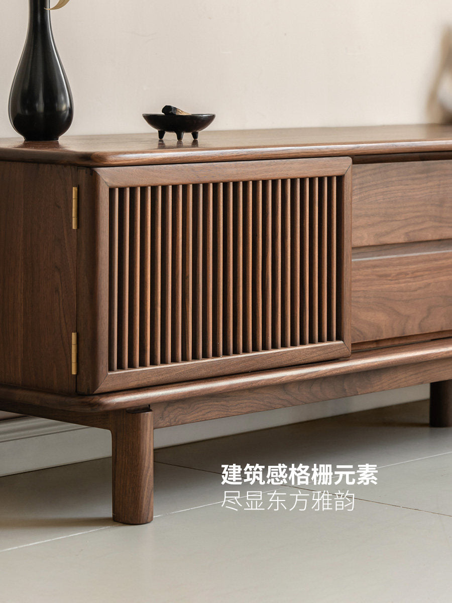 Solid wood TV stand for living room, Song Dynasty aesthetic storage cabinet, black walnut wood, new Chinese style floor cabinet